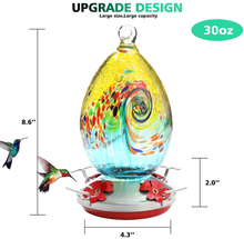 Load image into Gallery viewer, Premium Hummingbird Feeder for Outdoors,Glass Brand Humming Bird Feeders , Best Color with Hand Blown Glass Bird Feeder, Leakproof 30 Ounces，Easy to Clean &amp; Filling，Give Hook&amp;Ant Moat.(Swirl)
