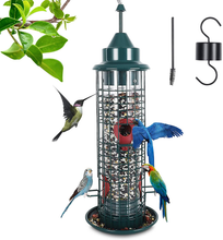Load image into Gallery viewer, Squirrel-Proof Bird Feeder Hanging Tube Feeder, Bird Feeder for Outside with 4 Feeding Ports All Metal Cage Wild Bird Feeders for Outside Garden Yard Lawn Decoration
