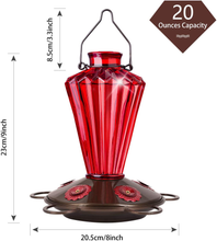 Load image into Gallery viewer, BOLITE 18017-R Hummingbird Feeder, Glass Hummingbird Feeder for Outdoors, Diamond Shape Bottle for Outside, 20 Ounces, Red
