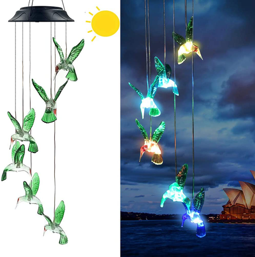 Hummingbird Solar Wind Chimes,Gifts for Mom Women Grandma ,Colour Changing Solar Night Lights for Garden Yard Lawn Patio Porch Window Outdoor Decorations