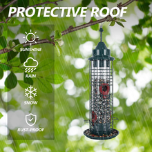 Load image into Gallery viewer, Hanging Tube Squirrel Proof Bird Feeder - All Metal Cage Wild Bird Feeders - protective roof
