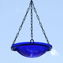 Load image into Gallery viewer, 12.5 in. Dia Cobalt Blue Reflective Crackle Glass Birdbath Bowl

