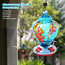 Load image into Gallery viewer, Upgraded Hummingbird Feeder for Outdoors , Glass Bird Feeders Easy to Clean&amp;Filling,Brand Bird Feeder Best with Color Hand Blown Glass,Leakproof 32 Ounces Hummingbird Feeders,Hanging Hook&amp;Ant Moat
