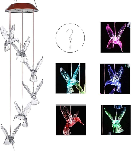 IMAGE Wind Chimes Solar Hummingbird Wind Chime Color Changing Lights Outdoor Solar Lights Hanging Decorative Garden Lights Xmas Gifts for Decor Home Garden Patio Yard Indoor Outdoor