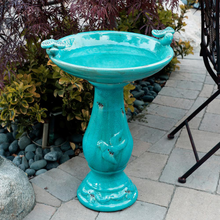 Load image into Gallery viewer, Outdoor Ceramic Antique Pedestal Birdbath with 2 Bird Figurines Garden
