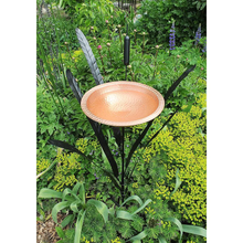 Load image into Gallery viewer, Copper Single Cattail Birdbath with 1 Bowl and Stake - Top View
