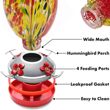 Load image into Gallery viewer, Garden Hummingbird Feeder with Perch - Hand Blown Glass - Blue - 25 Fluid Ounces Hummingbird Nectar Capacity Include Hanging Wires and Moat Hook (Red Phoenix)
