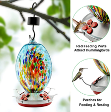 Load image into Gallery viewer, WOSIBO Hummingbird Feeder for Outdoors - Hand Blown Glass -Patio Large 30 Ounces Colorful Hummingbird Feeder, Brush and Service Card Blue Flower
