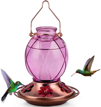 Load image into Gallery viewer, BOLITE 18016-P Hummingbird Feeder, Glass Hummingbird Feeder for Outdoors, Netted Texture Ball Shape Bottle, 18 Ounces, Lavender
