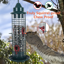 Load image into Gallery viewer, Bird feeders for Outside, Squirrel Proof Bird Feeder Hanging Tube Feeder with 4 Feeding Ports All Metal Cage Wild Bird Feeders for Outside Garden Yard Lawn Decoration
