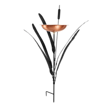 Load image into Gallery viewer, Copper Single Cattail Birdbath with 1 Bowl and Stake 
