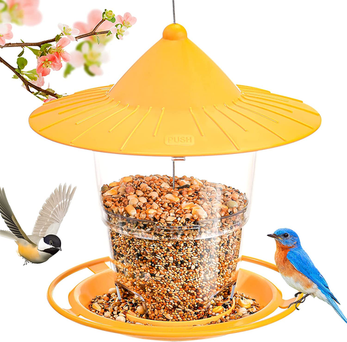 Hanizi Bird Feeder Outside, Squirrel Proof Wild Bird Feeder Hanging for Garden Yard Decoration, Premium Plastic (Yellow)