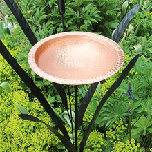 Load image into Gallery viewer, Copper Single Cattail Birdbath with 1 Bowl and Stake  - Outside
