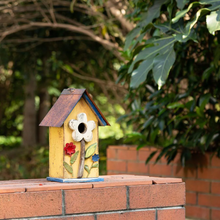 Load image into Gallery viewer, 10.25 in. H Distressed Solid Wood Birdhouse with Flower
