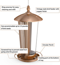 Load image into Gallery viewer, Sahara Sailor Bird Feeder, 2 in 1 Wild Bird Feeders for Outside, Metal Birdfeeder for Outdoor - Antique Copper Finish - 2.5 lbs Hanging House Seed Feeder for Garden Yard Outside Decoration
