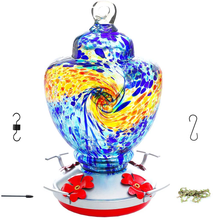 Load image into Gallery viewer, Hummingbird Feeder,Glass Bird Feeder with Color Hand Blown Glass,Leakproof 32 Ounces Nectar Capacity Hummingbird Feeders, Garden Bird Feeders Easy to Clean &amp; Filling,Hanging Hook&amp;Ant Moat
