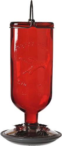 Perky-Pet 8109-2 Antique Glass Bottle Hummingbird Feeder-16-Ounce Capacity, Red