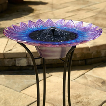 Load image into Gallery viewer, Bell Flower Glass Solar Birdbath - Outdoors
