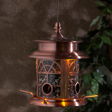 Load image into Gallery viewer, Arch Inlay Copper Solar Bird Seed Feeder
