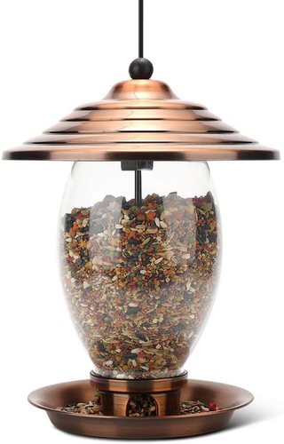 Realead Bird Feeder, Wild Bird Feeder for Outside,Metal and Glass Bird Feeder 3 lbs Seed Capacity, Outdoor Hanging for Garden Yard，Easy to Clean