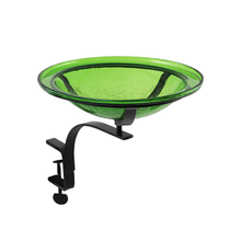 Load image into Gallery viewer, 12.5 in. Dia Fern Green Reflective Crackle Glass Birdbath Bowl with Rail Mount Bracket
