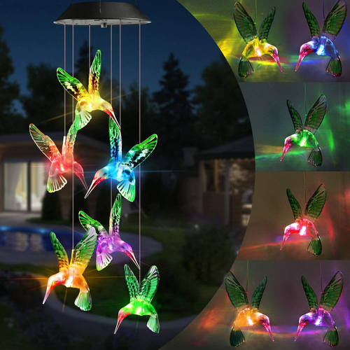 Toodour Solar Wind Chime, Color Changing Solar Hummingbird Wind Chimes, LED Decorative Mobile, Gifts for Mom, Waterproof Outdoor Decorativbe Lights for Garden, Patio, Party, Yard, Window