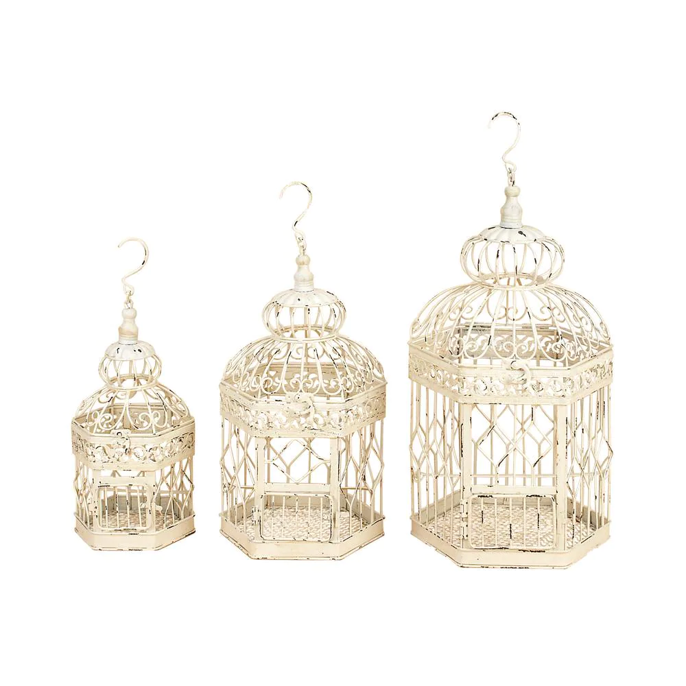Distressed White Metal Birdcages (3-Pack)