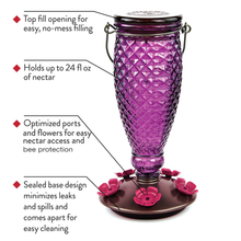 Load image into Gallery viewer, Diamond Wine Top-Fill Decorative Glass Hummingbird Feeder - 24 oz. Capacity
