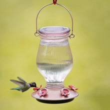Load image into Gallery viewer, Rose Gold Top-Fill Decorative Glass Hummingbird Feeder - 24 oz. Capacity
