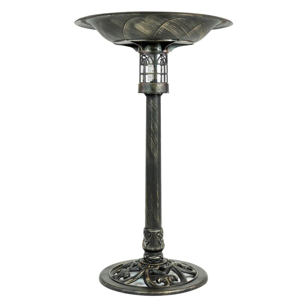 Beacon Point Solar Lighted Bird Bath in Brushed Bronze