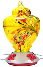 Load image into Gallery viewer, X-CHANGEABLE Yellow Hummingbird Feeder with Perch - Hand Blown Glass - 38 Ounces Hummingbird Nectar Capacity Include Hanging Wires and Moat Hook
