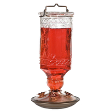Load image into Gallery viewer, Red Antique Square Decorative Glass Hummingbird Feeder - 24 oz. Capacity
