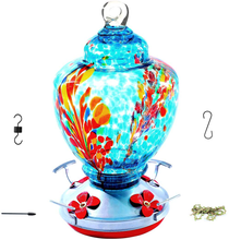 Load image into Gallery viewer, Hummingbird Feeder,Glass Bird Feeder with Color Hand Blown Glass,Leakproof 32 Ounces Nectar Capacity Hummingbird Feeders, Garden Bird Feeders Easy to Clean &amp; Filling,Hanging Hook&amp;Ant Moat
