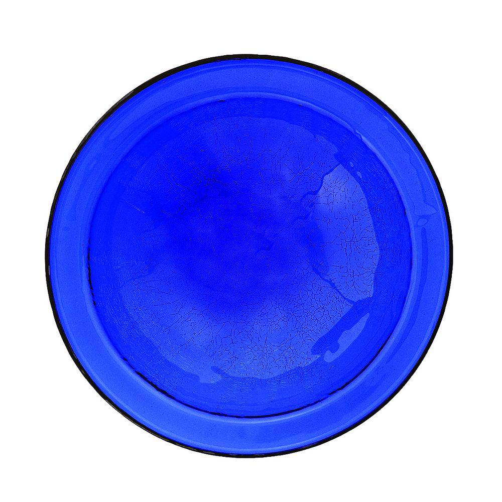 12.5 in. Dia Cobalt Blue Reflective Crackle Glass Birdbath Bowl