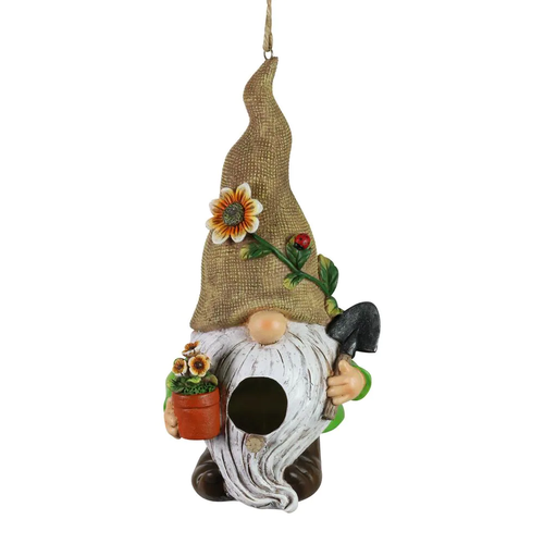 Gardening Gnome Hanging Resin Birdhouse