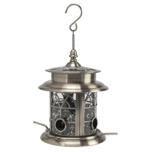 Load image into Gallery viewer, Arch Inlay Pewter Solar Bird Seed Feeder
