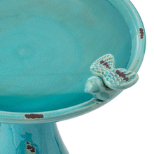 Load image into Gallery viewer, 24 in. Tall Outdoor Ceramic Antique Pedestal Birdbath with 2 Bird Figurines, Turquoise
