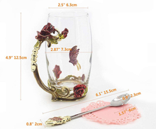 Load image into Gallery viewer, Handicraft Crystal Glass 3D Flower Cups Tea Mug With Tea Spoon Women Coffee, Tea, Juice, Beer, Milk Hot And Cold Drinks Use Gift Package. (Rose Red Coffee Cup, 12 OZ)
