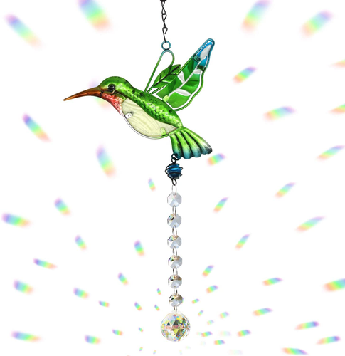 Cosylove Clear Cut Crystal Ball , Cute Green Hummingbird Crystals Ornament Sun Catcher Prisms Chandelier ,Home Garden Office Decoration with Gift Box Christmas Wedding Pendant