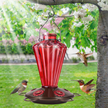 Load image into Gallery viewer, BOLITE 18017-R Hummingbird Feeder, Glass Hummingbird Feeder for Outdoors, Diamond Shape Bottle for Outside, 20 Ounces, Red
