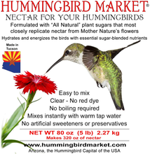 Load image into Gallery viewer, Hummingbird Market Hummingbird Nectar | 80oz Pouch Makes 320 Ounces of Natural Hummingbird Nectar | Clear Hummingbird Nectar Powder Triple Sugar Blend Hydrates and Energizes
