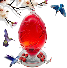 Load image into Gallery viewer, REZIPO Hummingbird Feeder with Perch - Hand Blown Glass - Red - 26 Fluid Ounces Hummingbird Nectar Capacity Include Hanging Wires and Moat Hook
