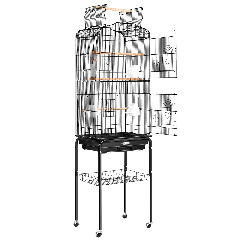 59.8 in. Wrought Iron Bird Cage with Play Top and Rolling Stand