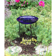Load image into Gallery viewer, 14 in. Dia Cobalt Blue Reflective Crackle Glass Birdbath Bowl
