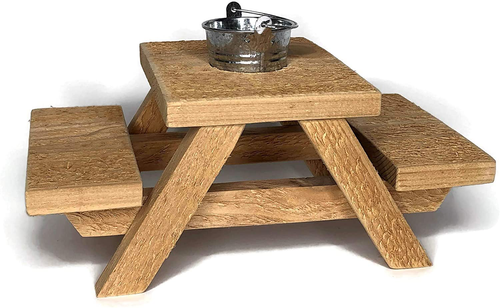 Squirrel Picnic Table Feeder - Squirrel Feeders for Outside Tree, Deck or Fence Mount, Natural Wood with Tin Bucket (Light Cedar)