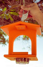 Load image into Gallery viewer, Amish Poly Plastic Outdoor Oriole Bird Feeder, Single Removable Jelly Jar Feeding Cup, USA Made (Bright Orange)
