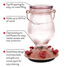 Load image into Gallery viewer, Rose Gold Top-Fill Decorative Glass Hummingbird Feeder - 24 oz. Capacity
