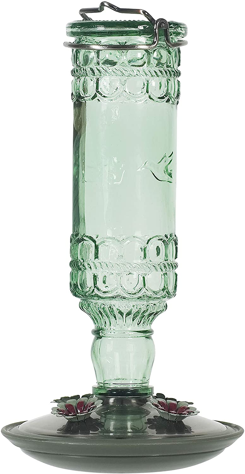 Perky-Pet 8108-2 Green Antique Bottle 10-Ounce Glass Hummingbird Feeder