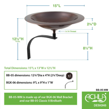 Load image into Gallery viewer, Classic II Birdbath with Wall Mount Bracket, 15 in. W Antique Copper
