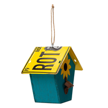 Load image into Gallery viewer, 10.75 in. L Blue Wood/Metal Licence Plates Birdhouse
